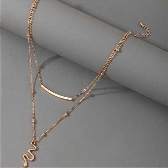 🆕 Layered Snake + Curved Bar Necklace - Picture 2 of 4